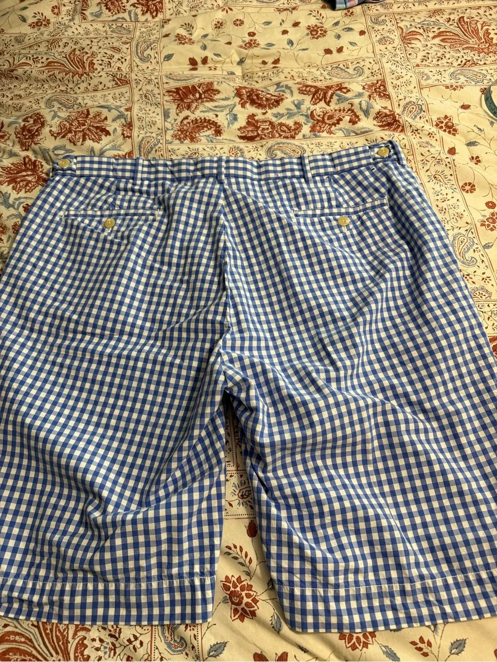 Polo by Ralph Lauren Blue and White Gingham Flat-Front Shorts